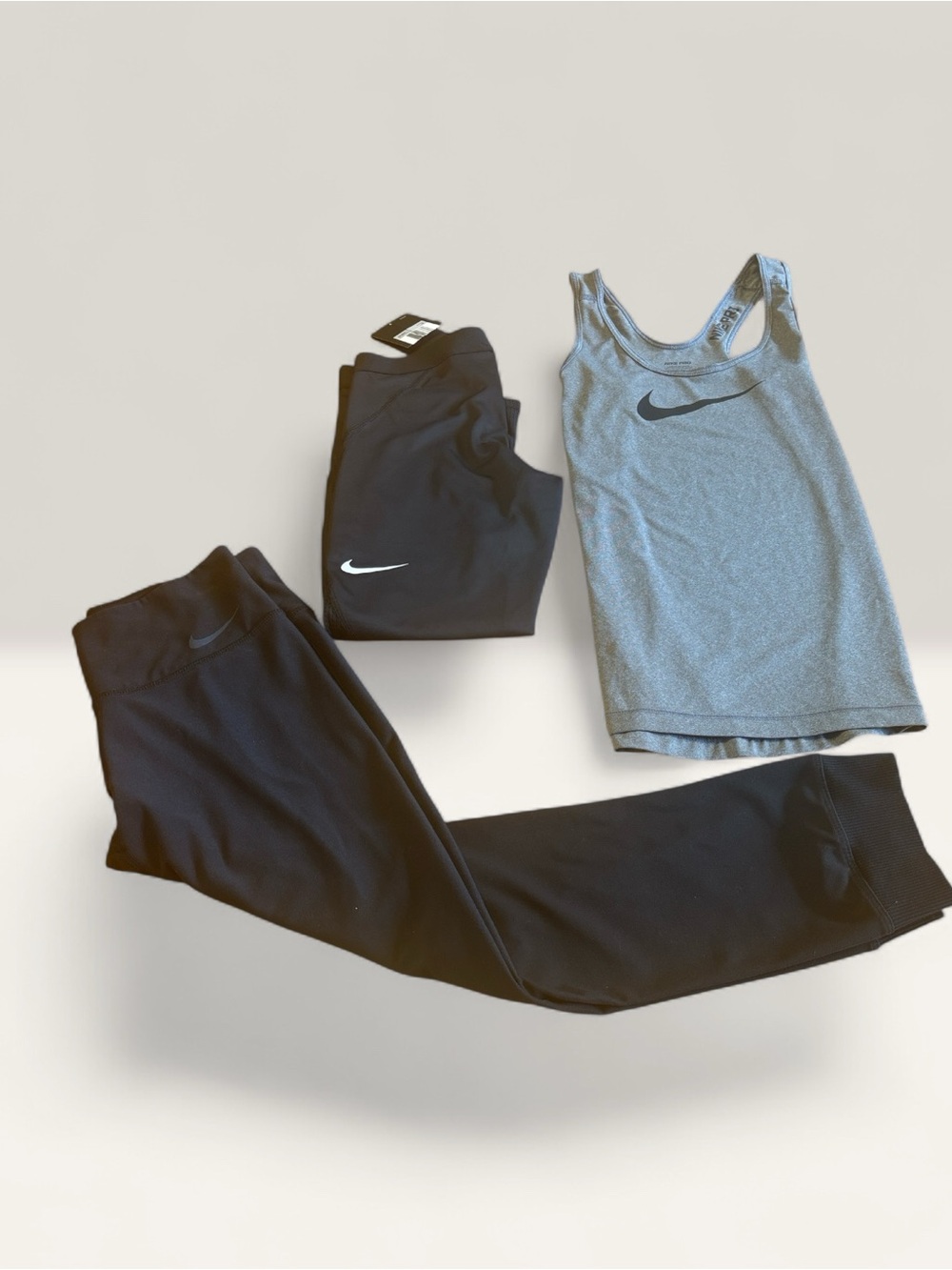 Nike Women’s 3 piece Black Athletic Set 2 pair of leggings one is NWT/tank top